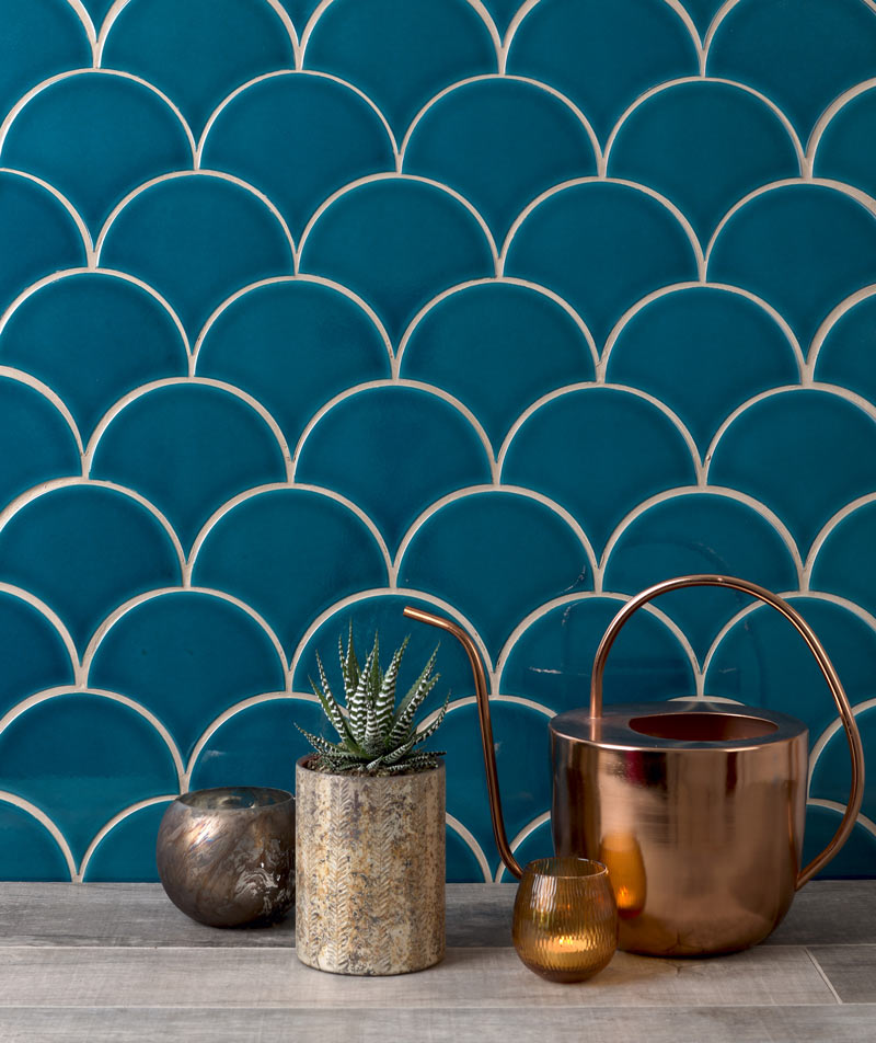 Soho - So Teal Scallop - Hand made tile