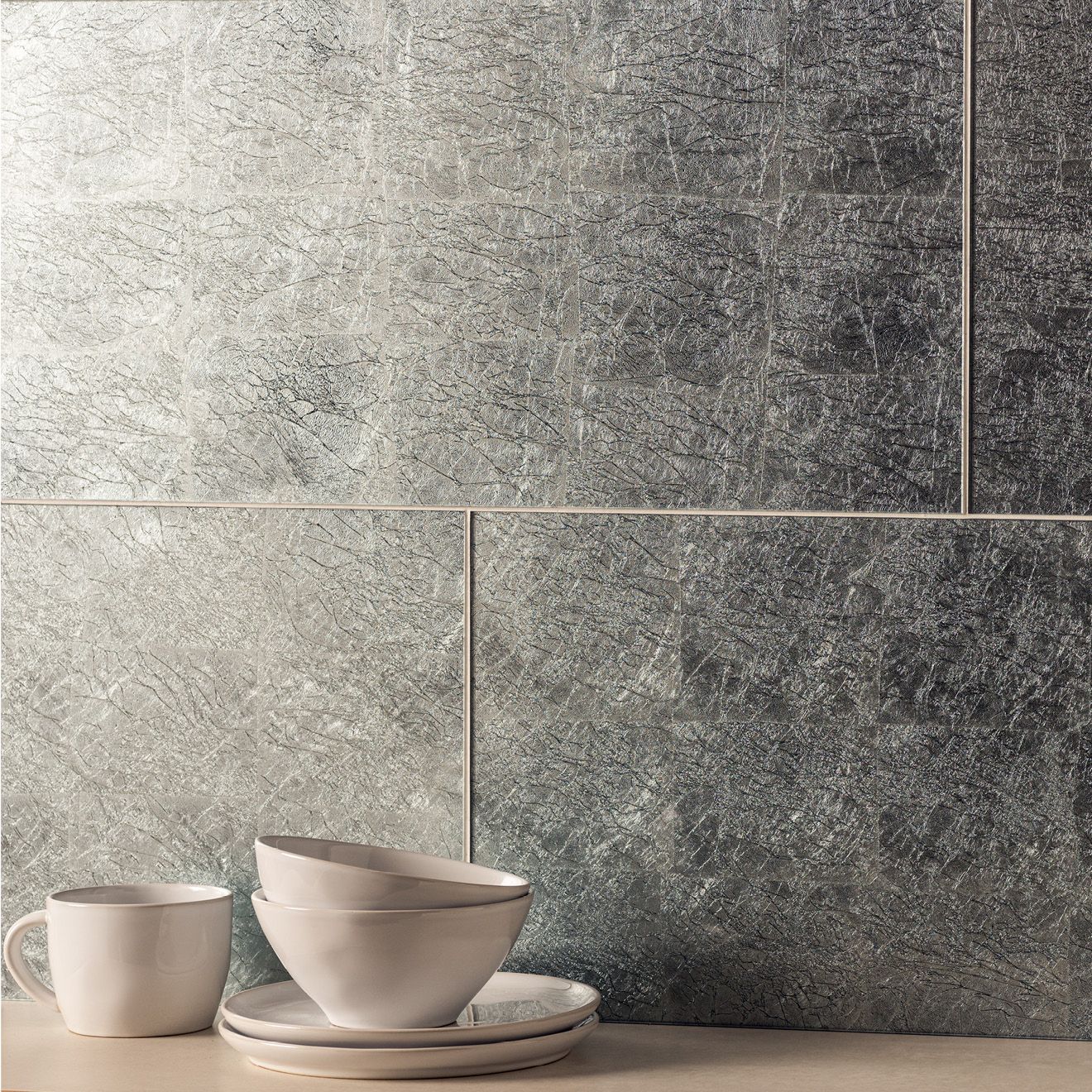 Large Format Decorative Glass Tiles - Silver Leaf Bold - Image 2