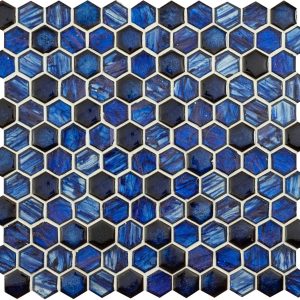 Blue Mosaics - Lazuli Glass and Ceramic Hexagon Mosaic