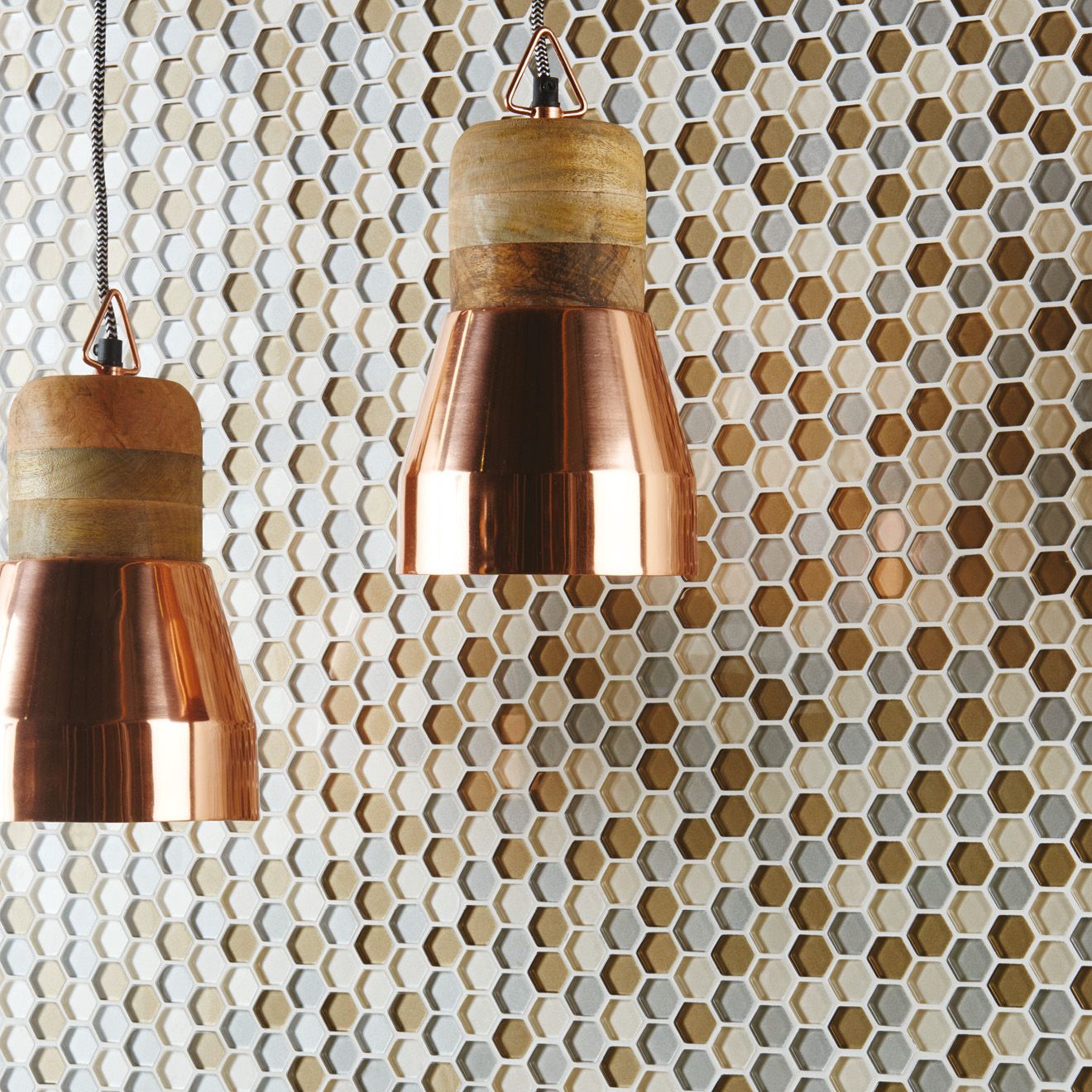 Cream & Brown Mosaics - Selene Glass Hexagon Mosaic - Image 2