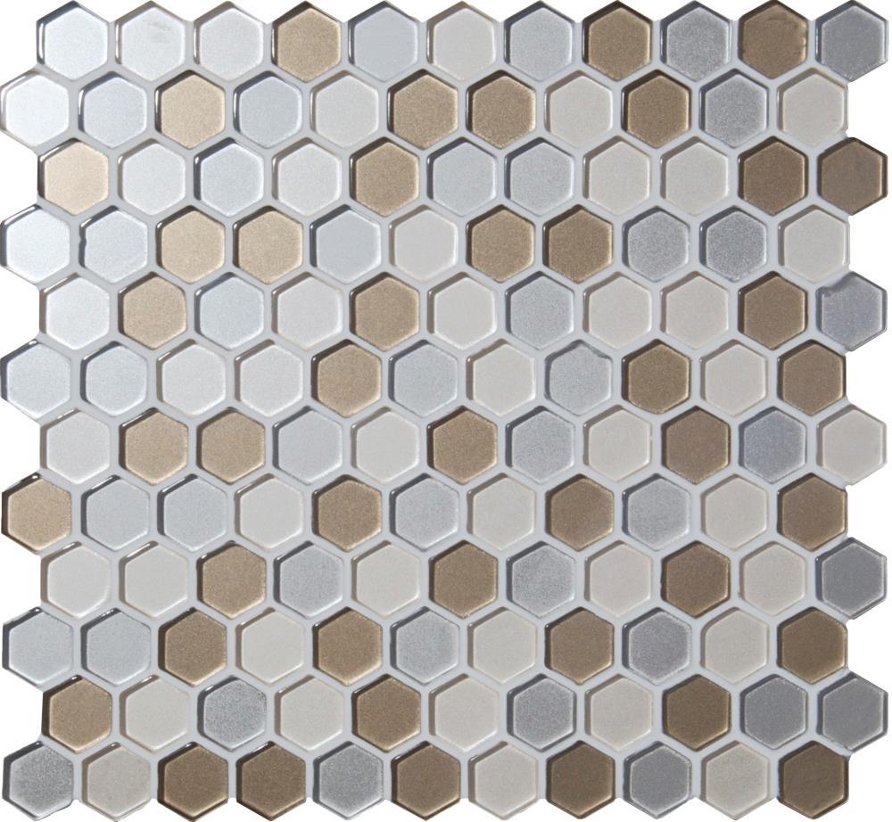 Cream & Brown Mosaics - Selene Glass Hexagon Mosaic