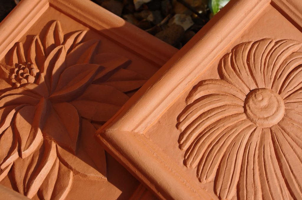 Botanical Terracotta Plaques Rose Tiles of Stow