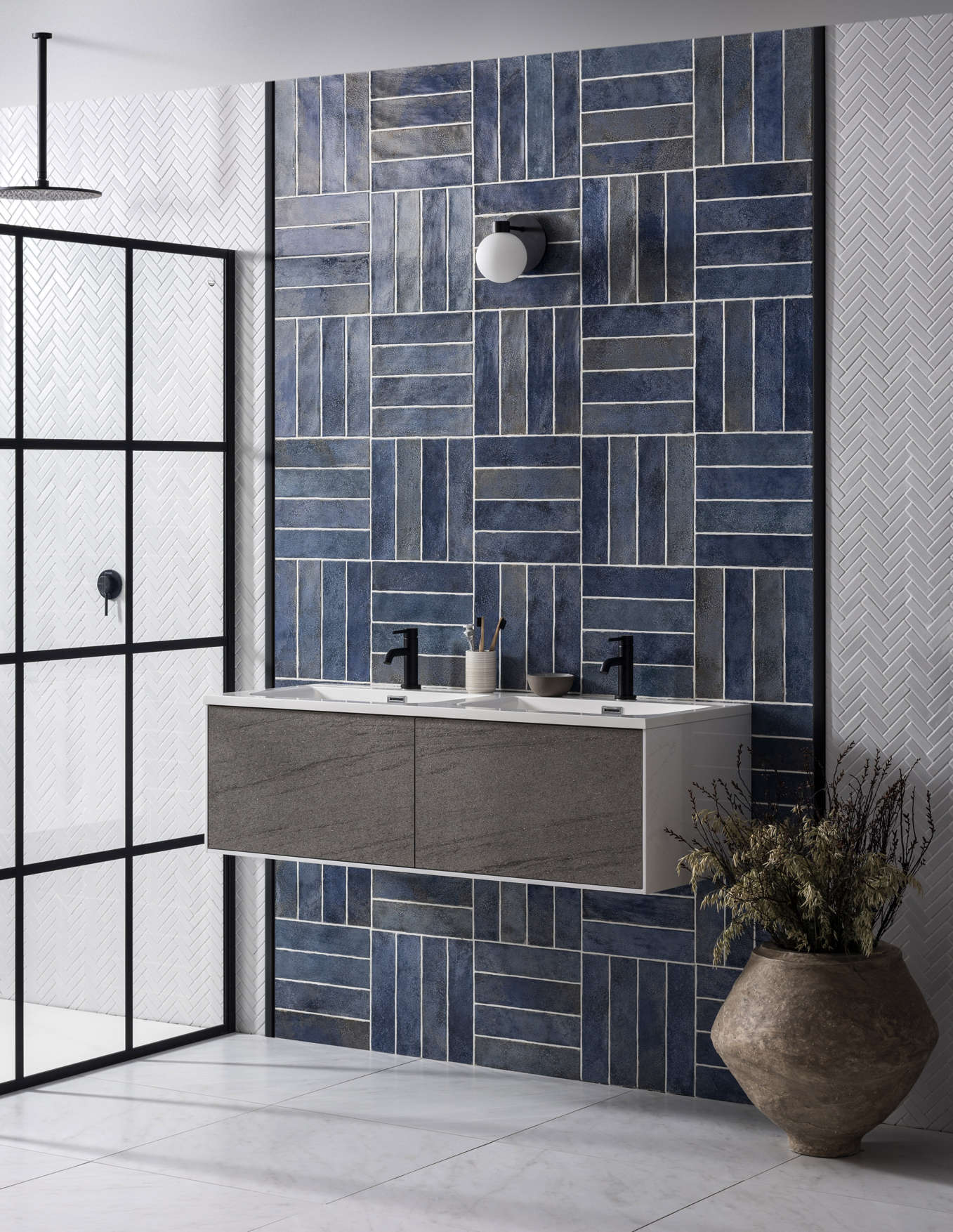 Oken Brick Wall Tiles - Blue - Image 3