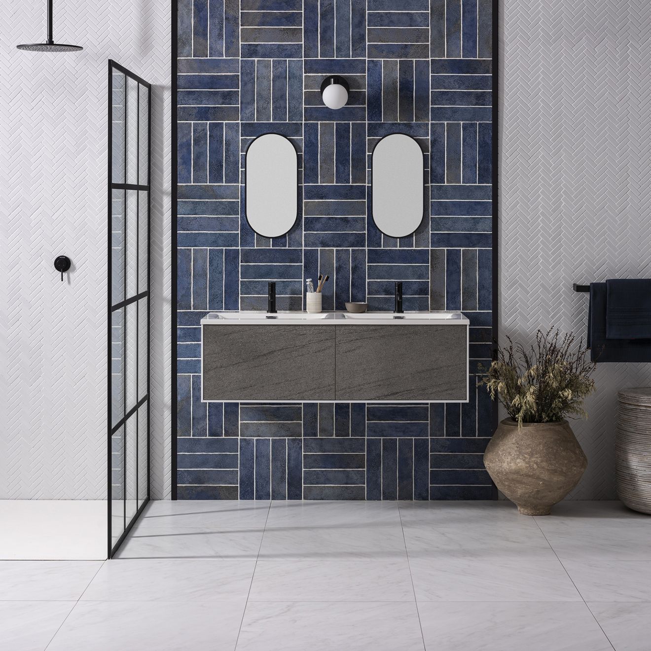 Oken Brick Wall Tiles - Blue - Image 2