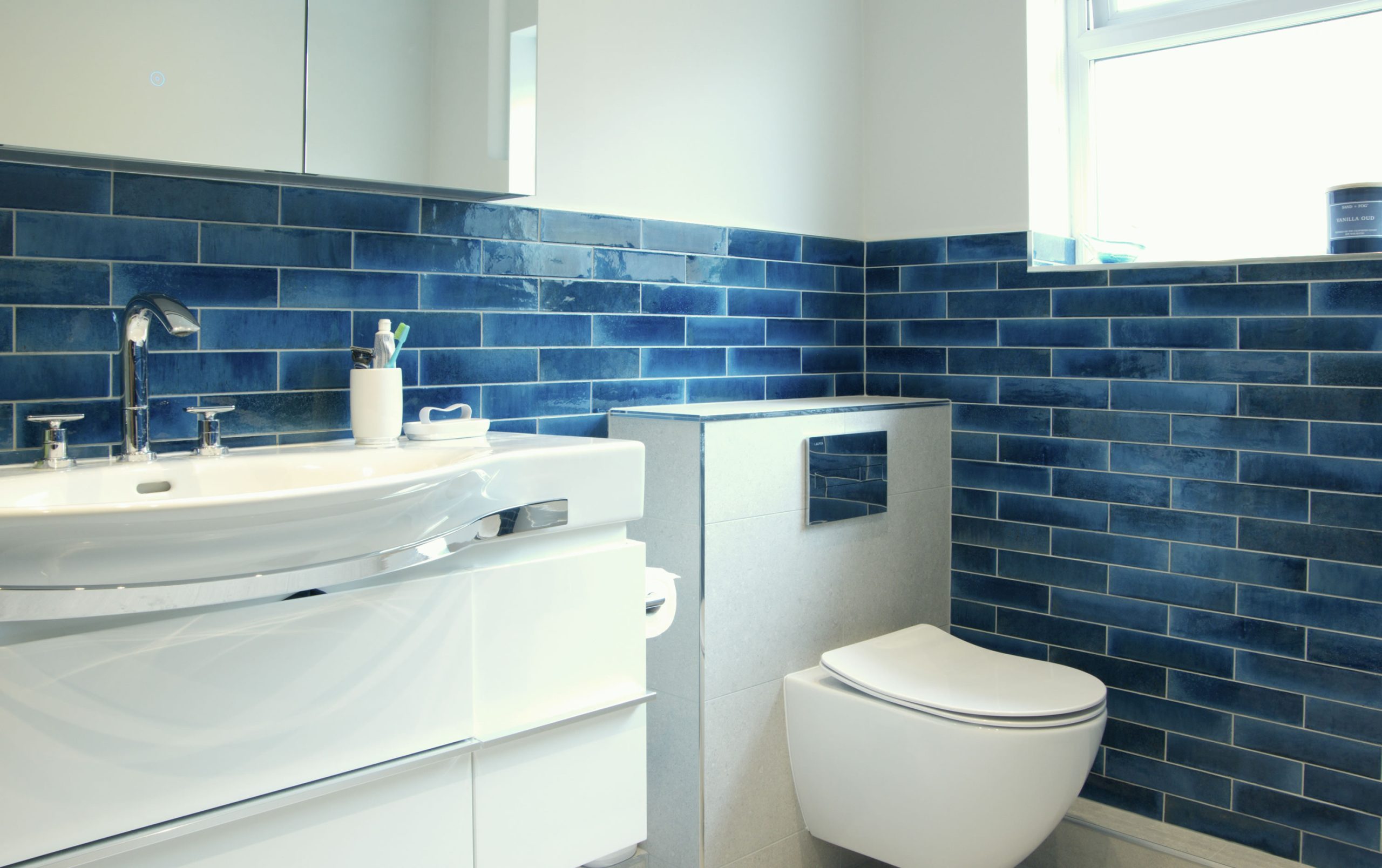 La Lune Mid Blue Porcelain Wall Tiles & K-One Silver Wall & Floor Tiles
