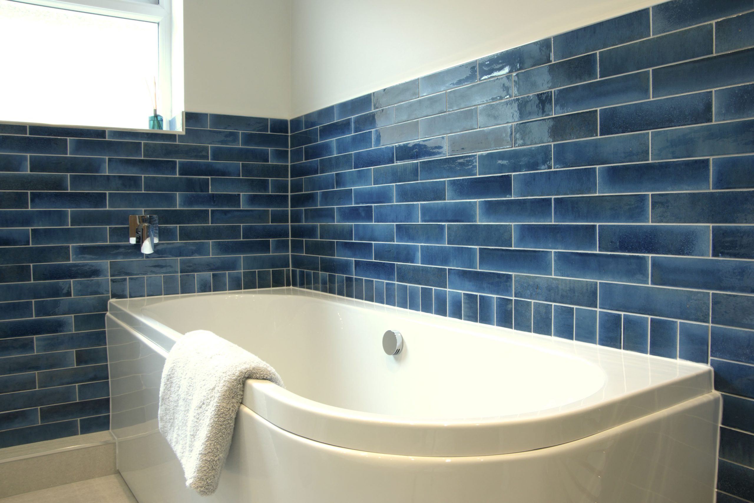 La Lune Mid Blue Porcelain Wall Tiles & K-One Silver Wall & Floor Tiles