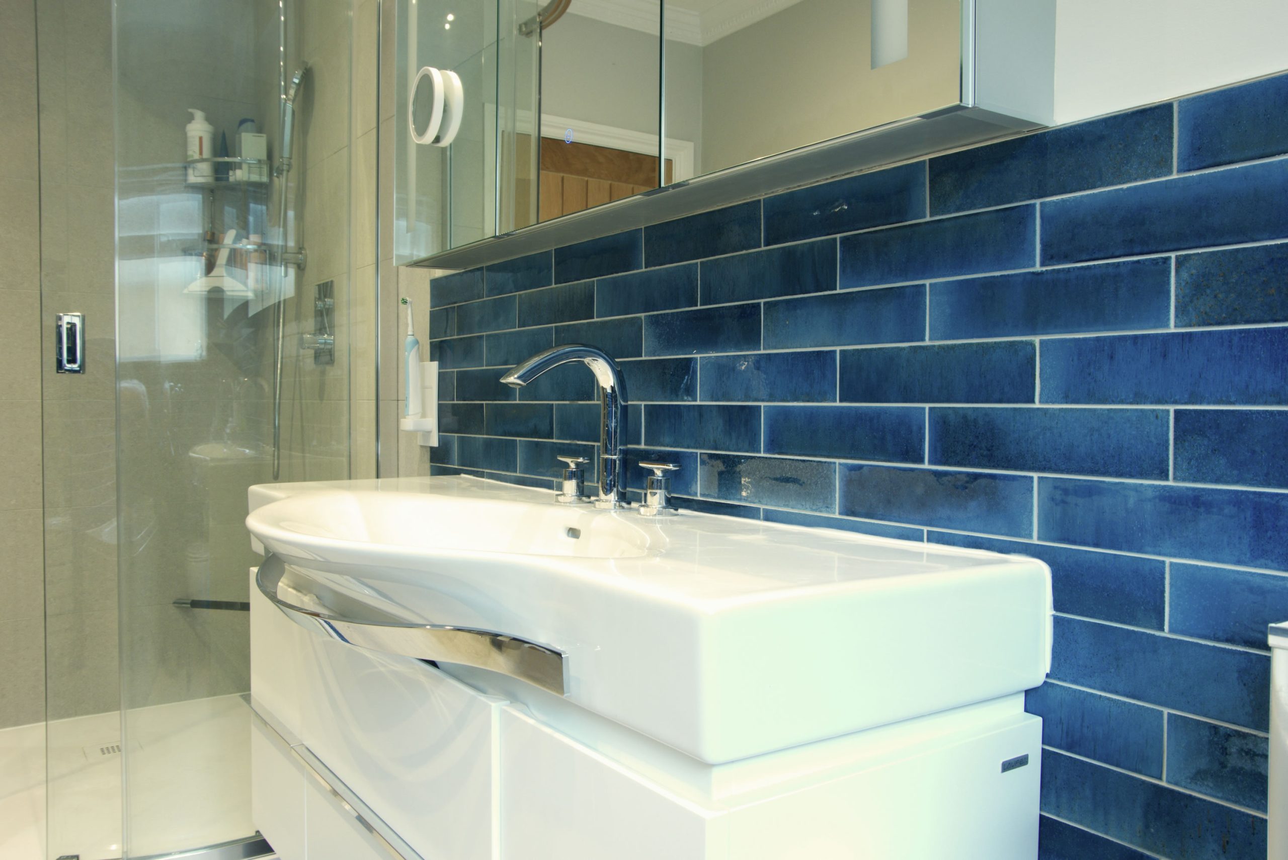 La Lune Mid Blue Porcelain Wall Tiles & K-One Silver Wall & Floor Tiles