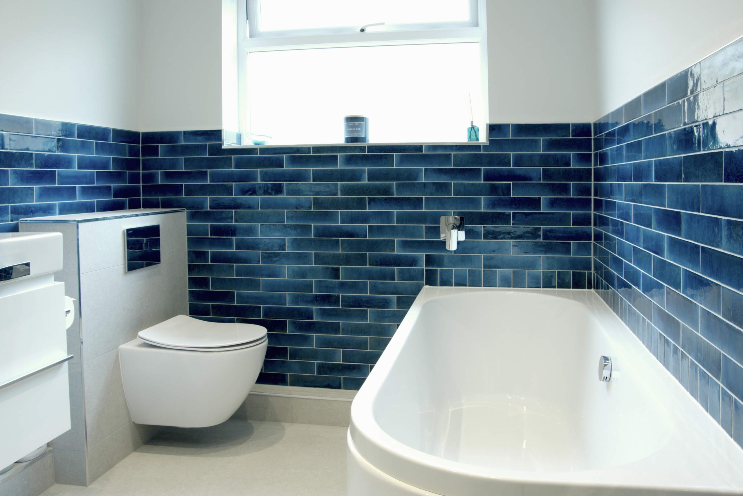 La Lune Mid Blue Porcelain Wall Tiles & K-One Silver Wall & Floor Tiles