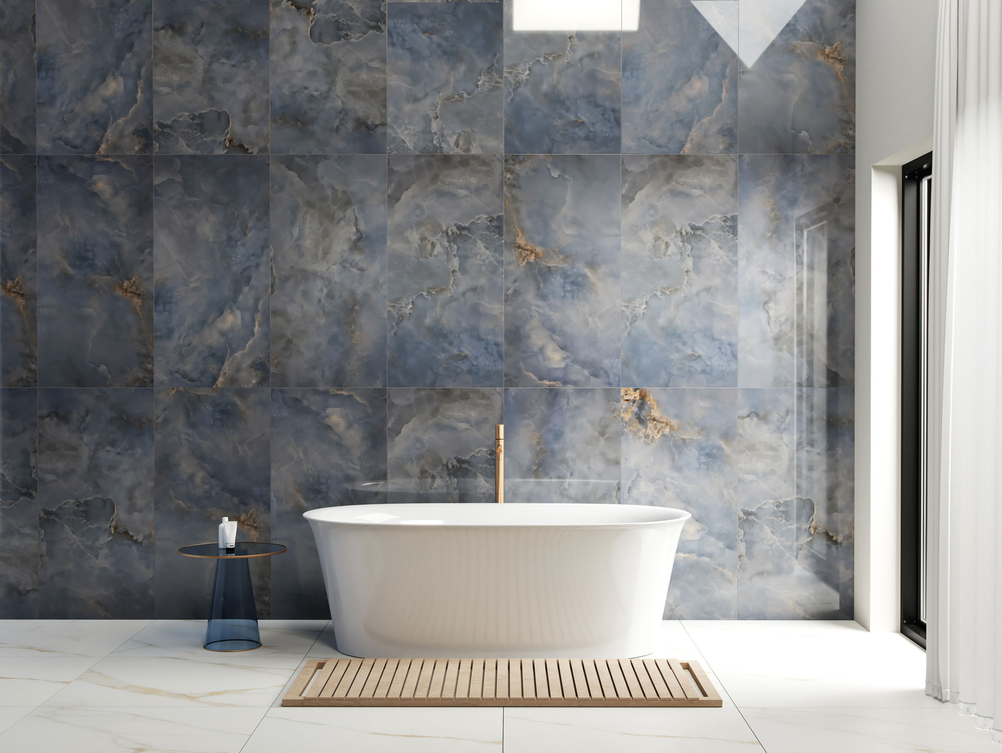 Cumulus Blue polished large format porcelain