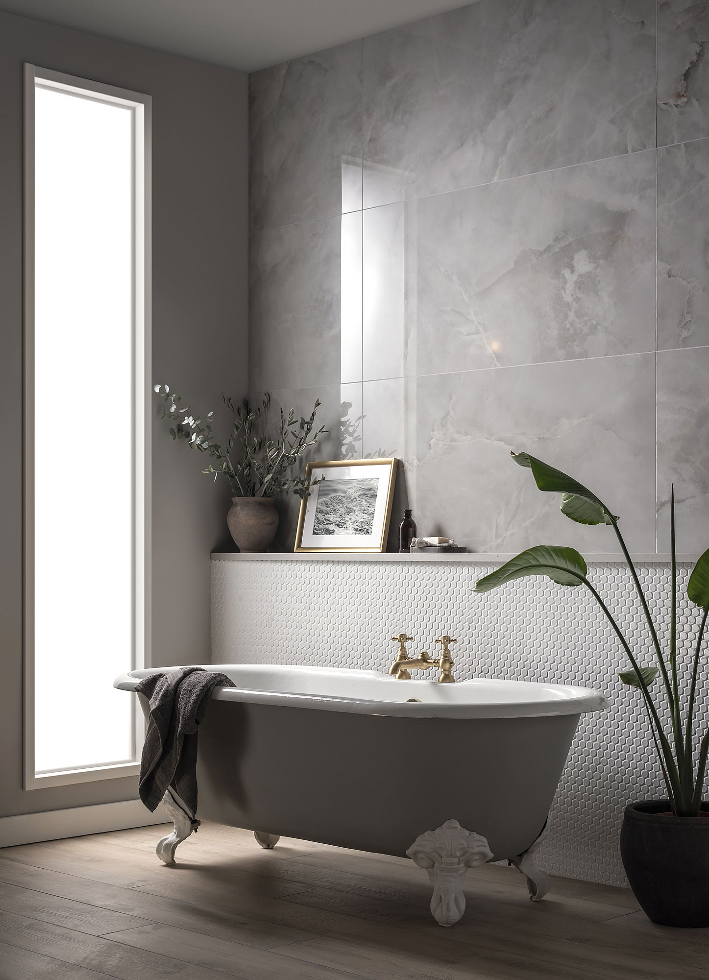 Cumulus Grey polished large format porcelain