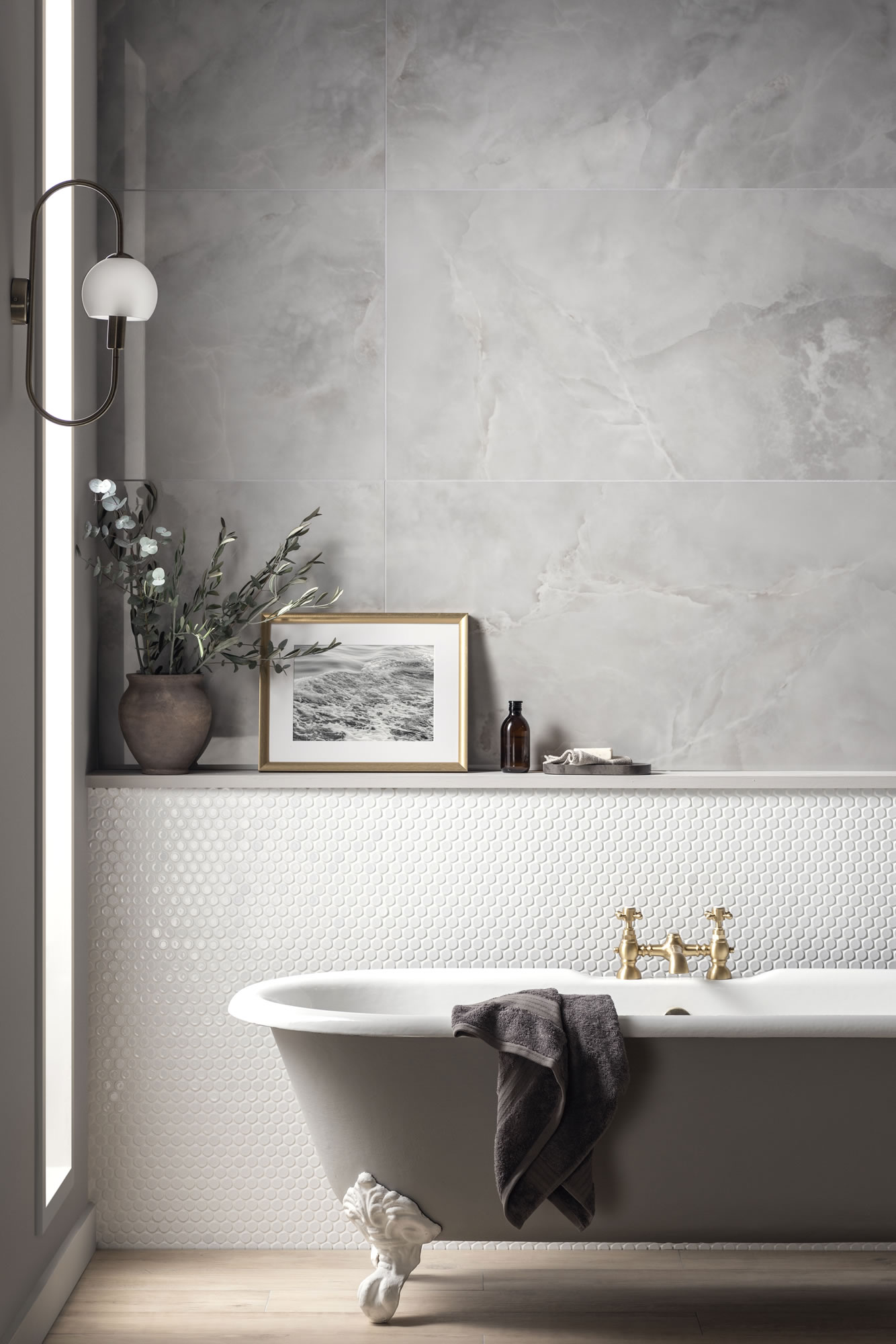 Cumulus Grey polished large format porcelain