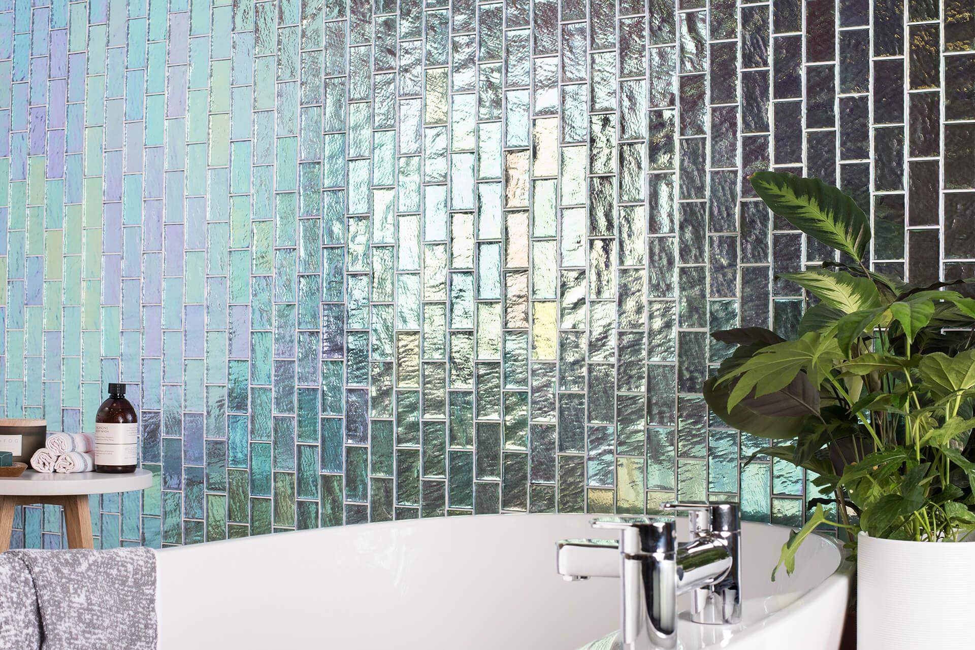 Radiance Glass Gloss iridescent mosaic tiles - Tiles of Stow